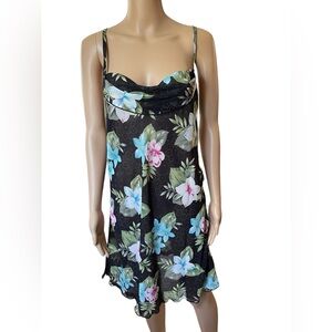 Petra Fashions Vintage 90s Tropical Boho Floral Cowl Neck Lingerie Slip Dress